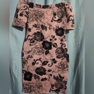 AGACI Size M Black/Mauve Velvet Midi Bodycon Dress